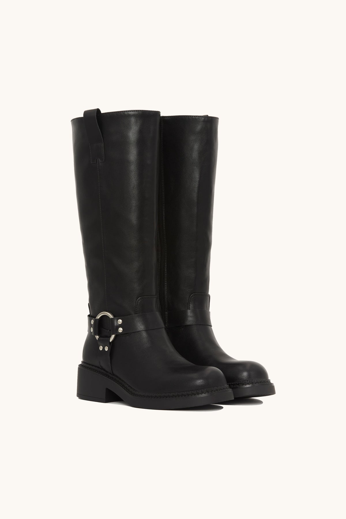 Stivali biker neri con fibbia – Bianca