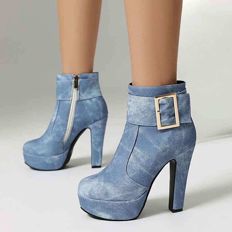 Daisy – Stivali in denim con cinturino