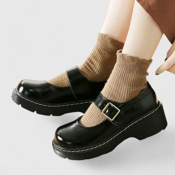 Aveline | Mary Jane in vera pelle con plateau