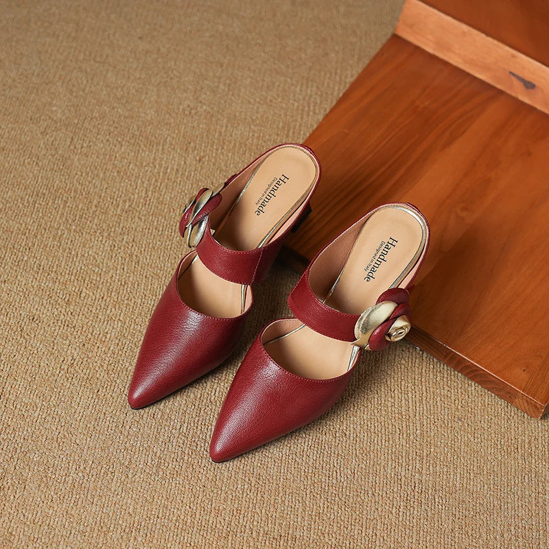 Pina | Mules in vera pelle con rosa applicata