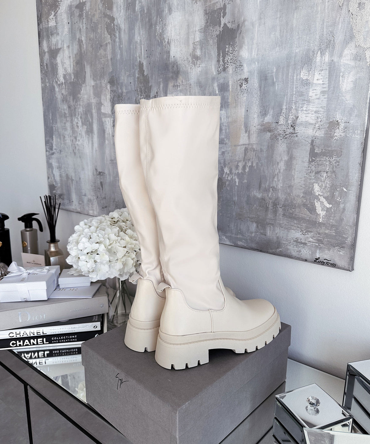 Kinley | Stivaletti con plateau e bordo elastico beige