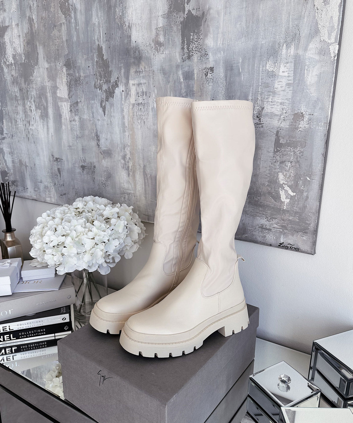 Kinley | Stivaletti con plateau e bordo elastico beige