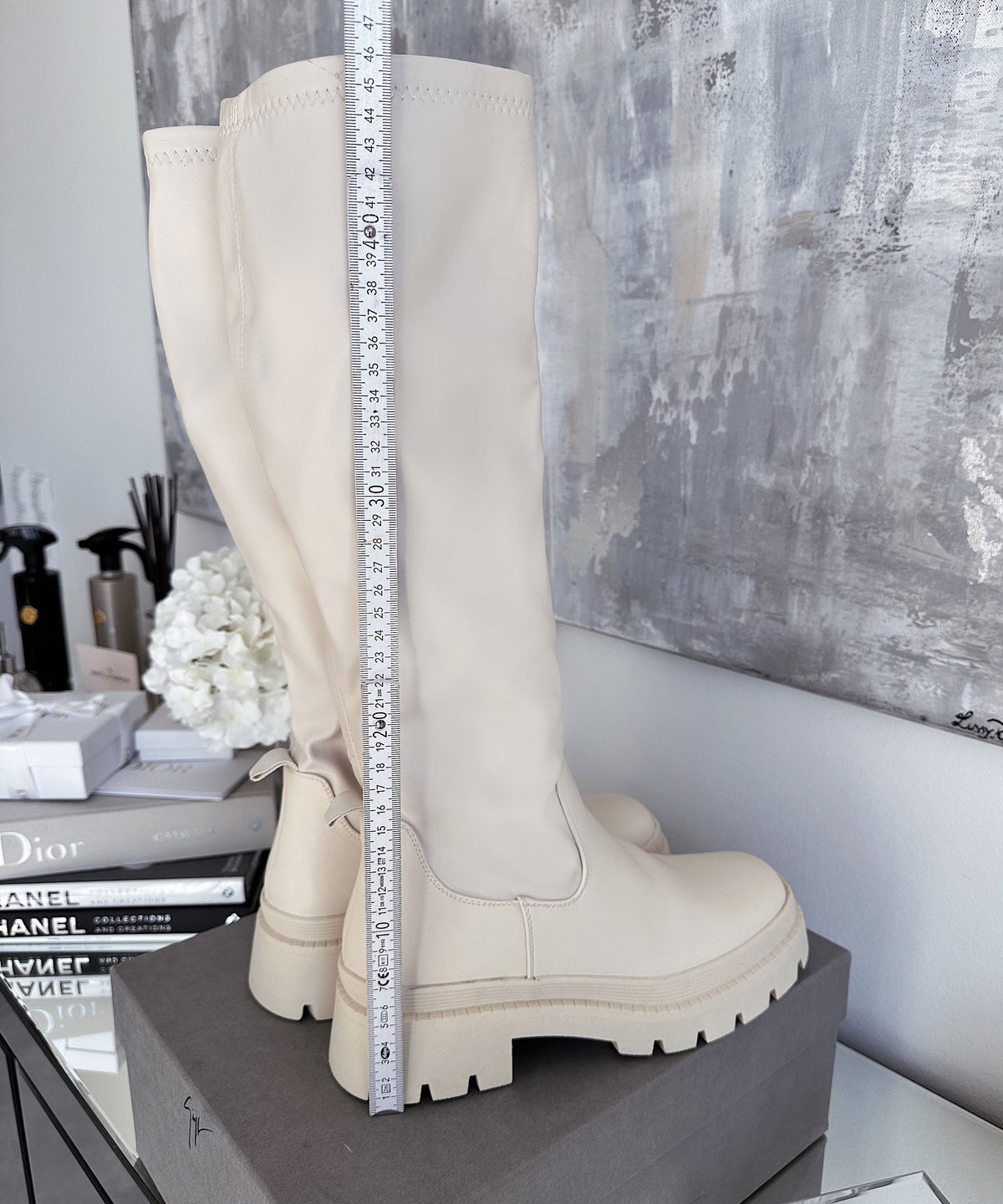 Kinley | Stivaletti con plateau e bordo elastico beige