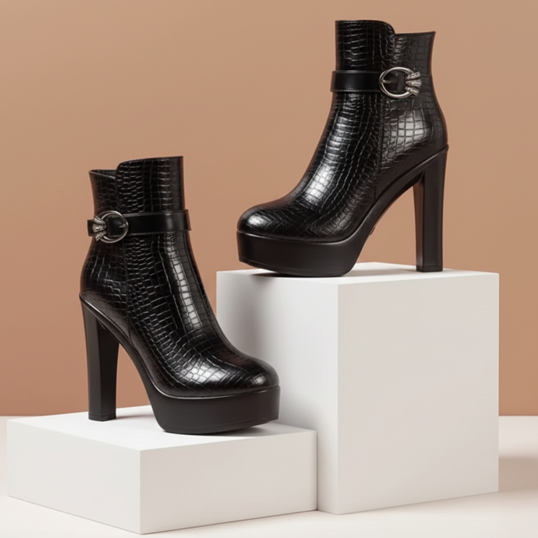 Selene – Stivali con plateau effetto cocco e fibbia