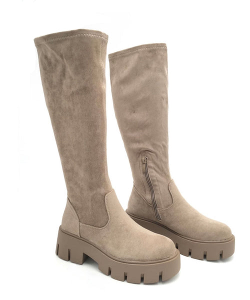 Asha | Stivali elasticizzati effetto scamosciato beige