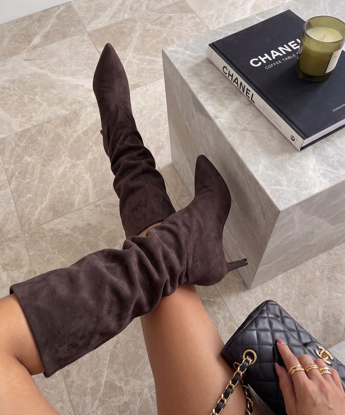 Auri | Stivali stiletto effetto scamosciato marroni