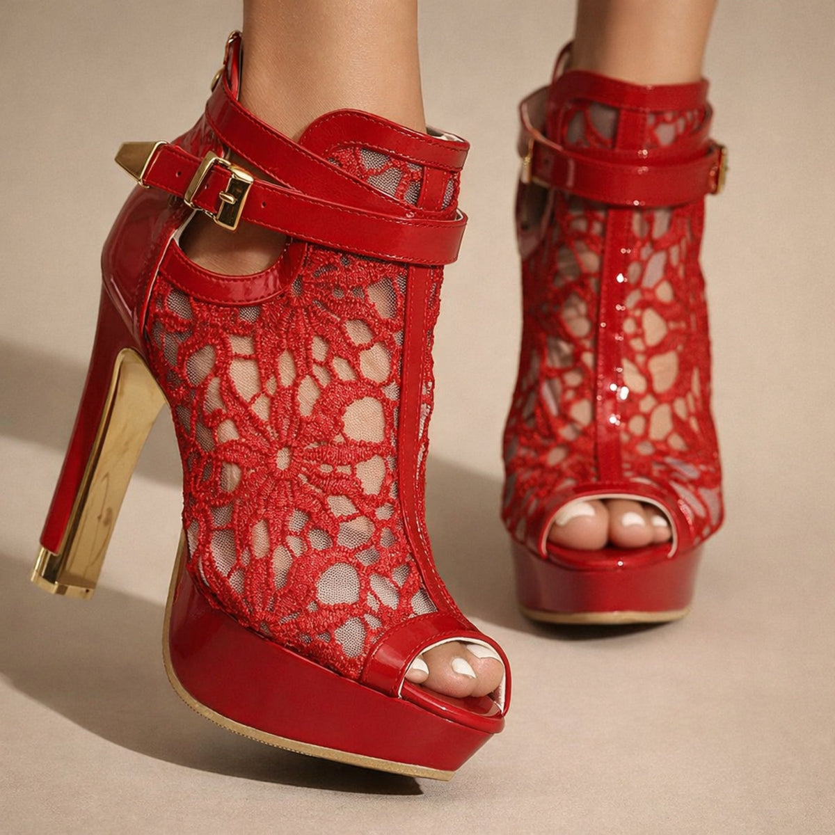 Nadia | Tronchetti peep-toe in rete floreale