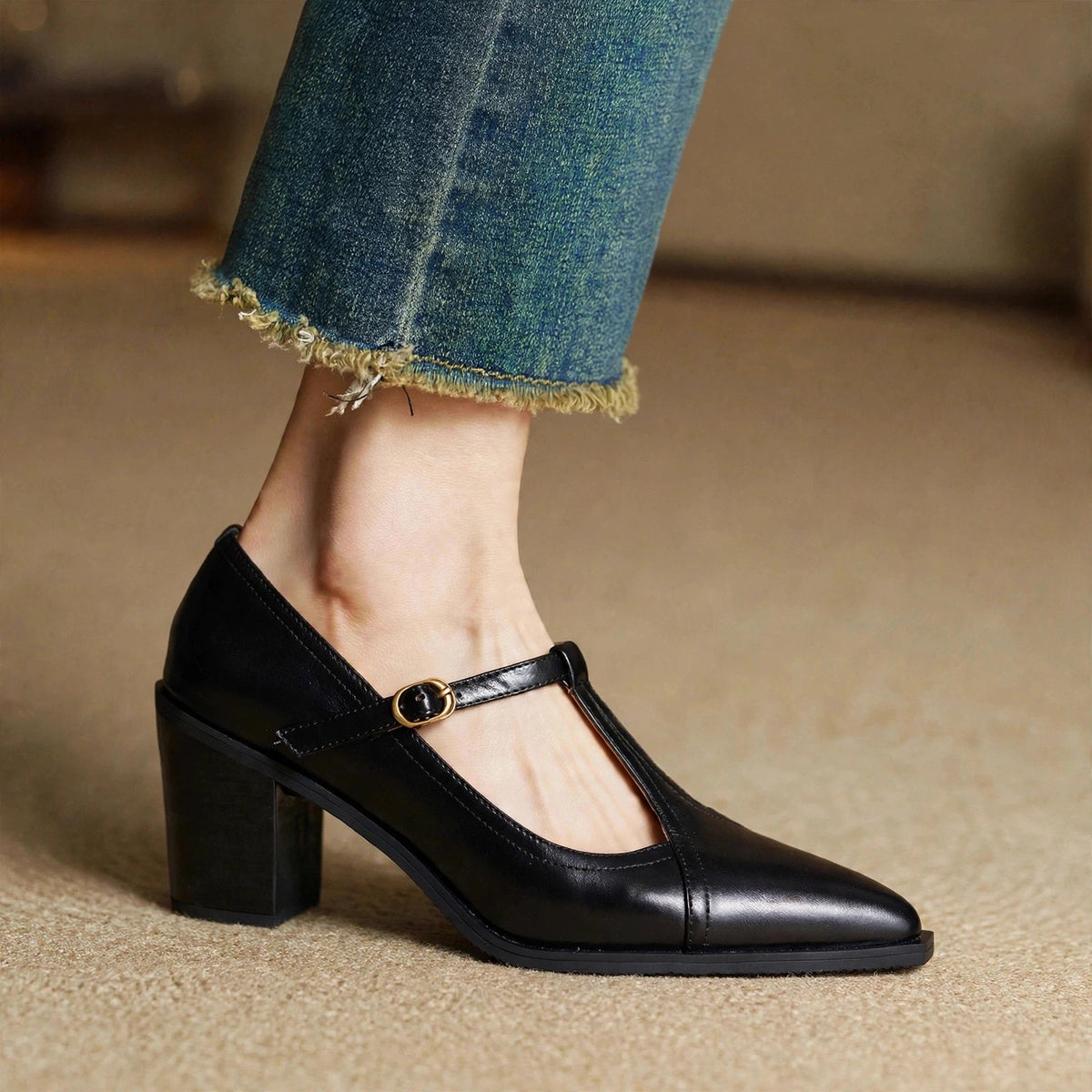 Raiza | Scarpe in vera pelle con cinturino a T