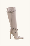 Stivali beige con borchie