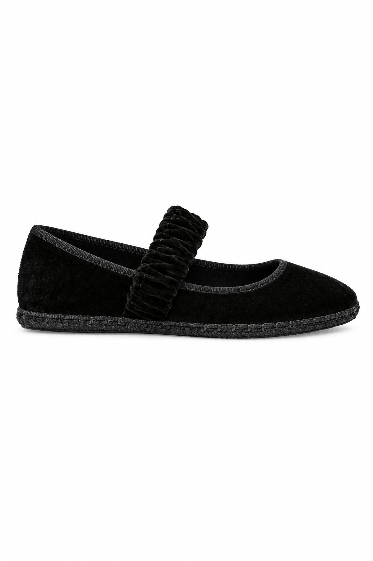 Ballerina in velluto nera con fascia elastica - profilo laterale
