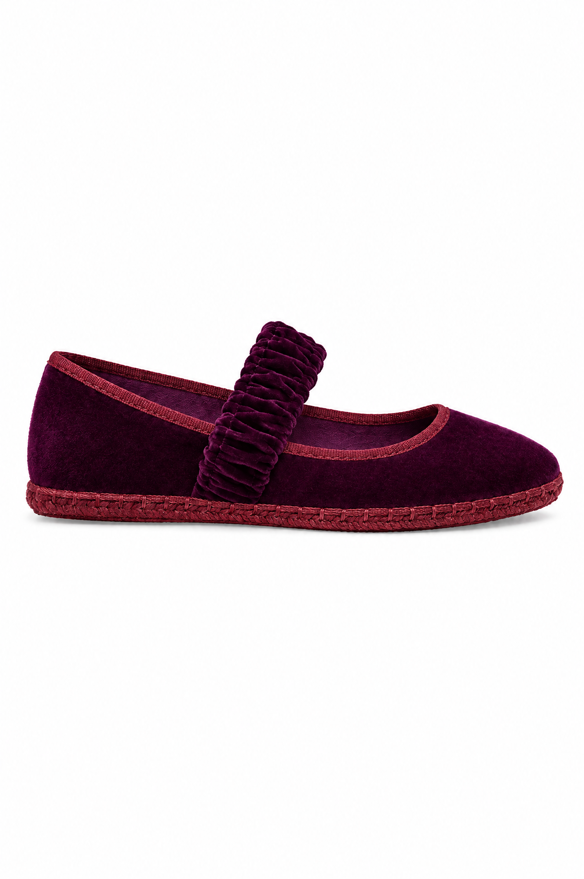 Ballerina in velluto viola con fascia elastica - profilo laterale