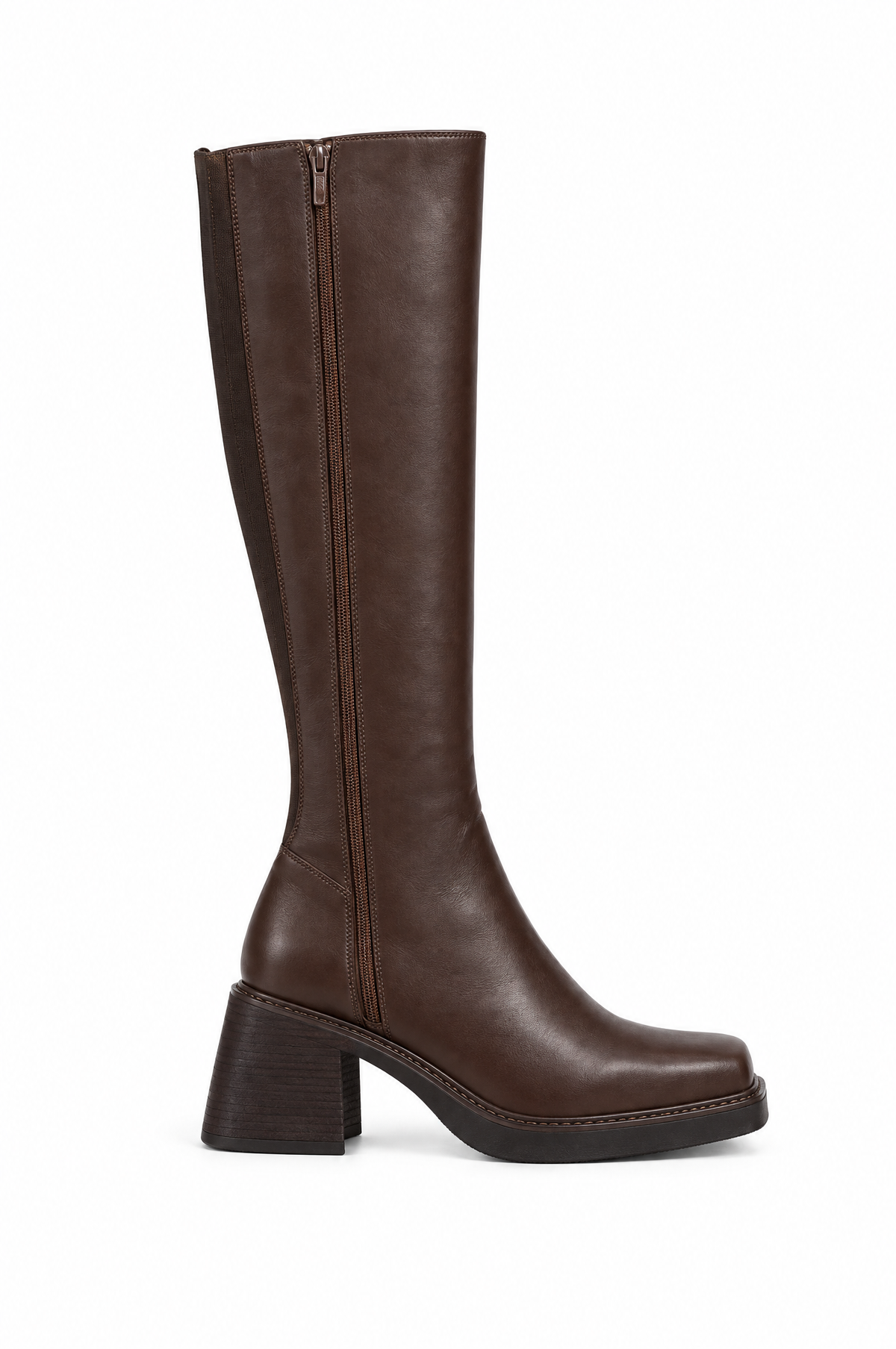 Stivale alto marrone con zip laterale - profilo laterale