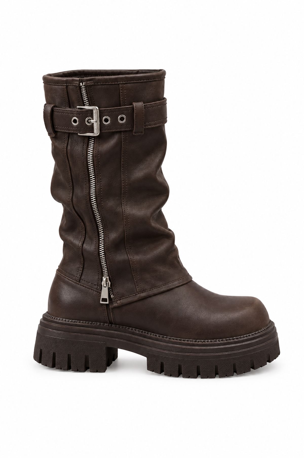 Stivale biker marrone - profilo laterale