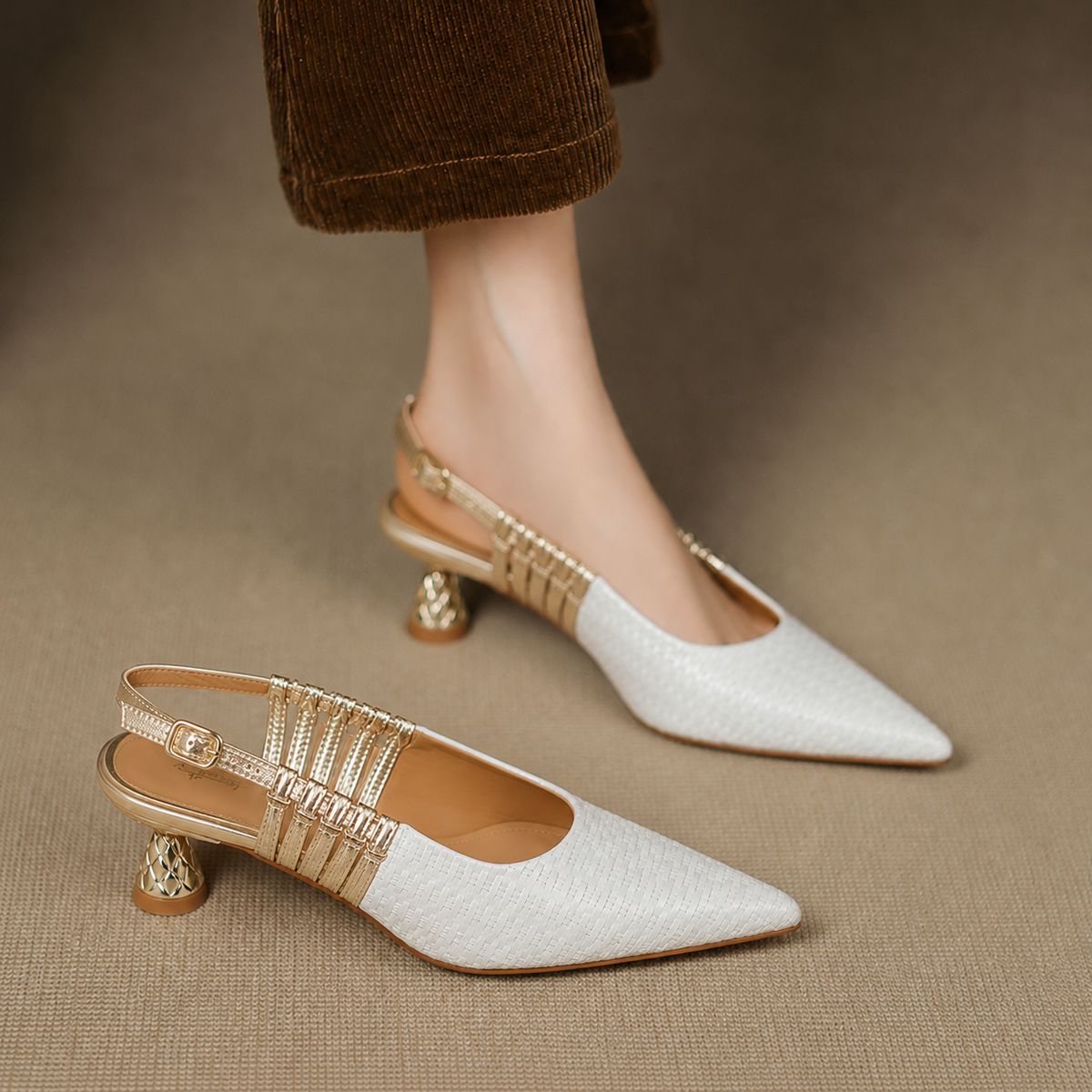 Bianca | Slingback in vera pelle intrecciata