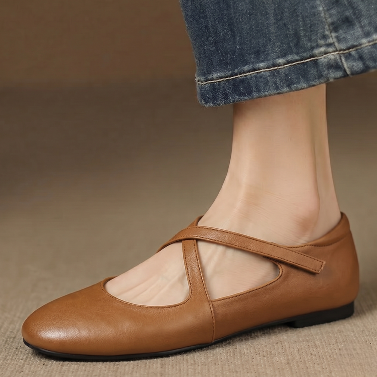 Zeor | Ballerine in vera pelle con fasce incrociate