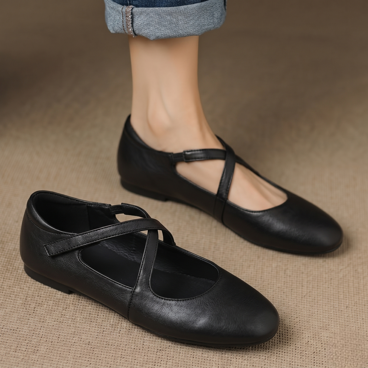 Zeor | Ballerine in vera pelle con fasce incrociate