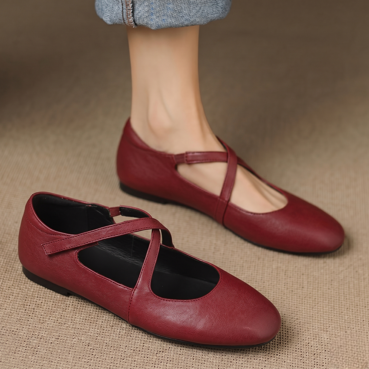 Zeor | Ballerine in vera pelle con fasce incrociate