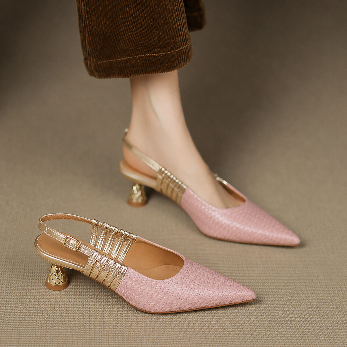 Bianca | Slingback in vera pelle intrecciata