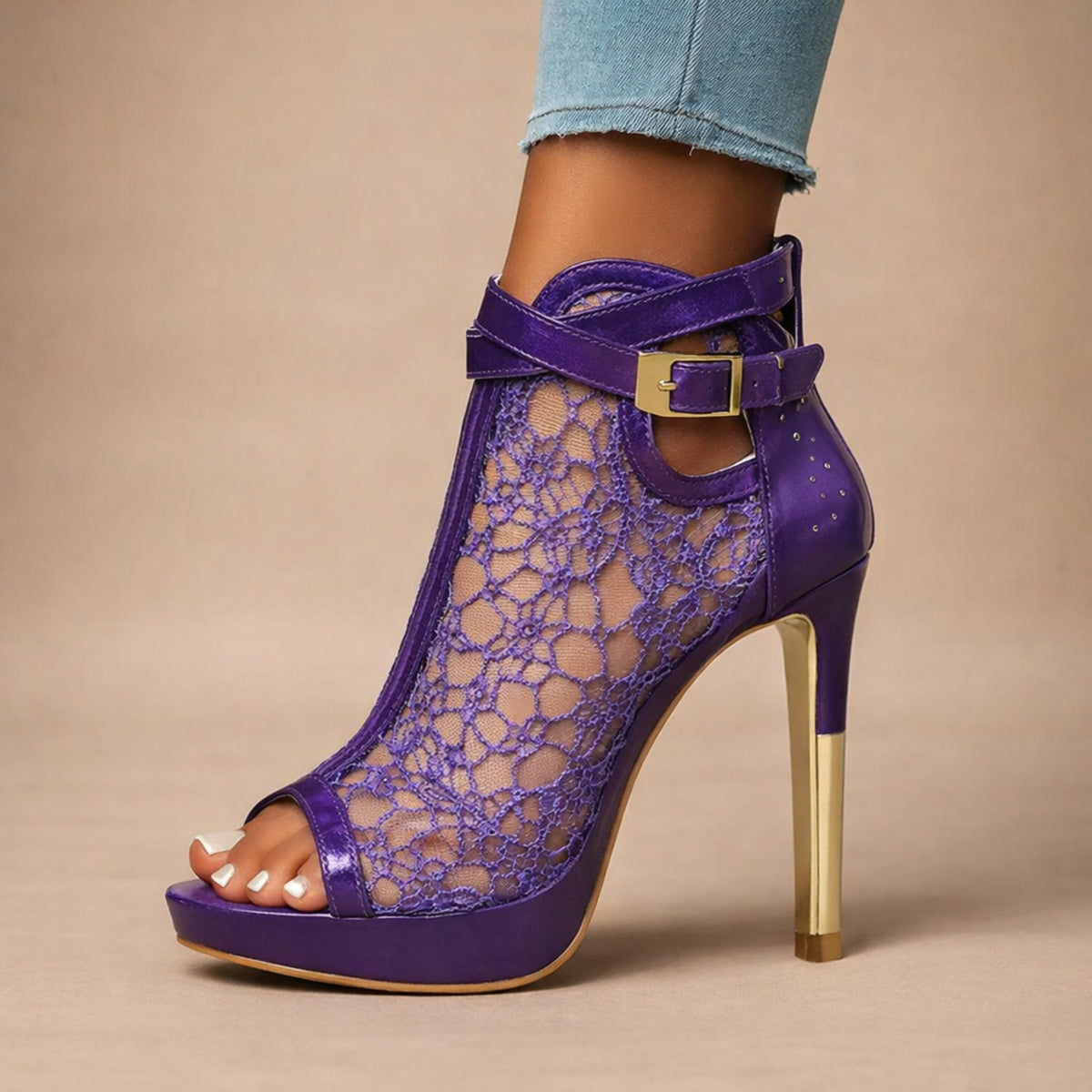 Nadia | Tronchetti peep-toe in rete floreale