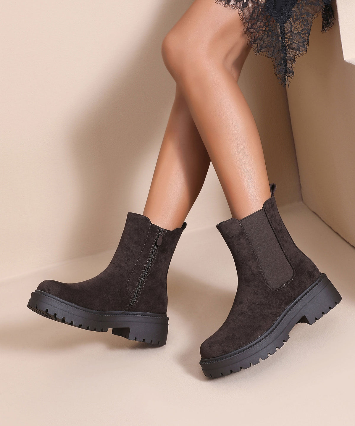 Lania | Chelsea boots effetto scamosciato marrone scuro