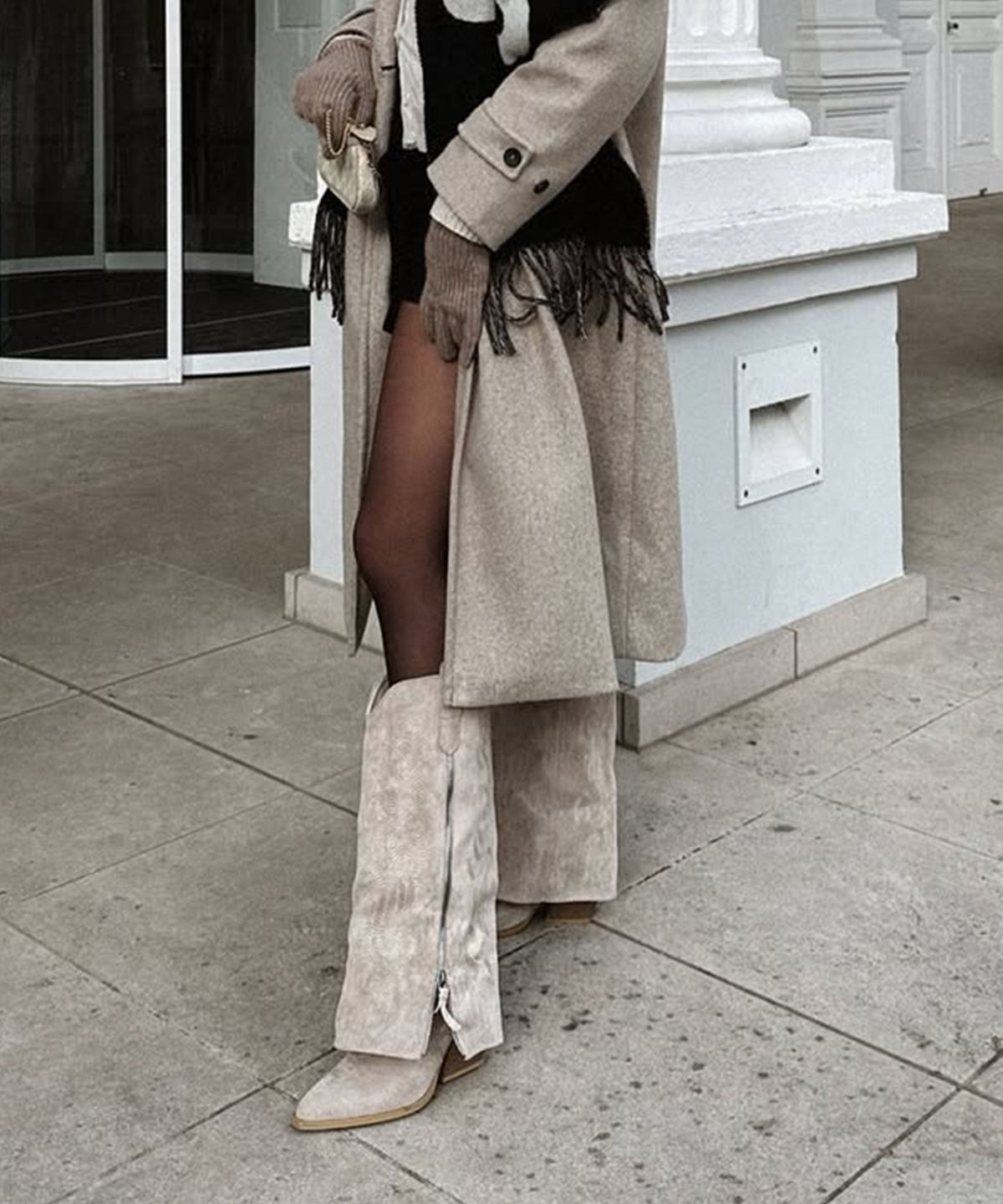 Lavinia | Stivali cowboy con zip beige