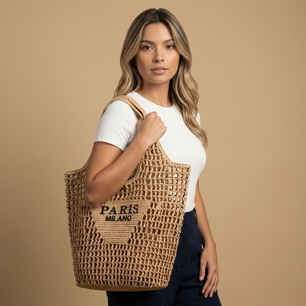 Bolsa Tote de Paja Tejida