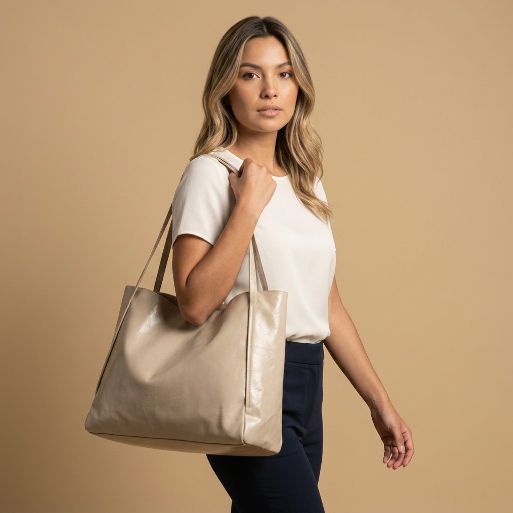 Bolso Tote Acogedor con Acabado Brillante
