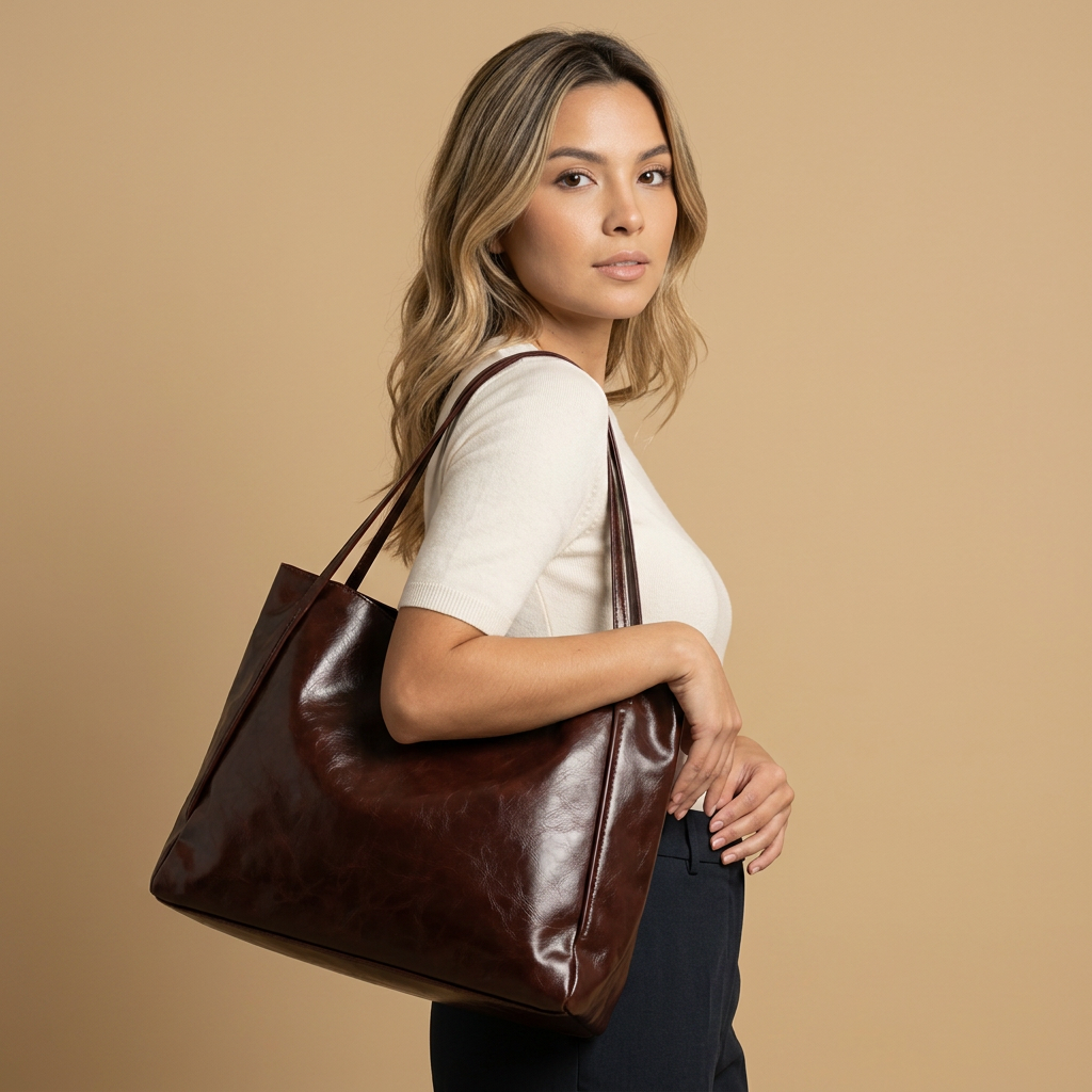 Bolso Tote Acogedor con Acabado Brillante