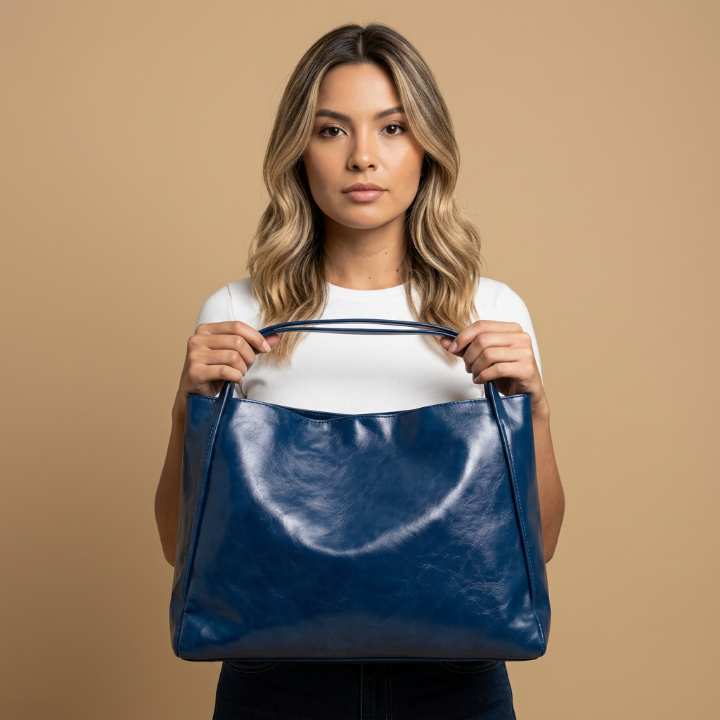Bolso Tote Acogedor con Acabado Brillante