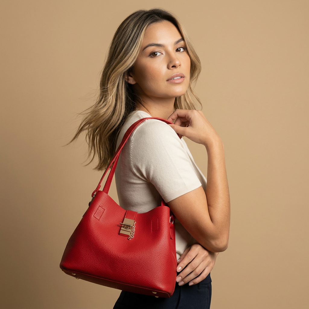 Bolso de Hombro para Mujeres de Cuero con Accesorios Dorados