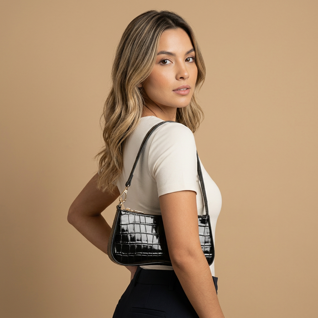 Bolso de Hombro con Textura de Cocodrilo