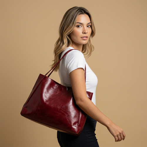 Bolso Tote Acogedor con Acabado Brillante
