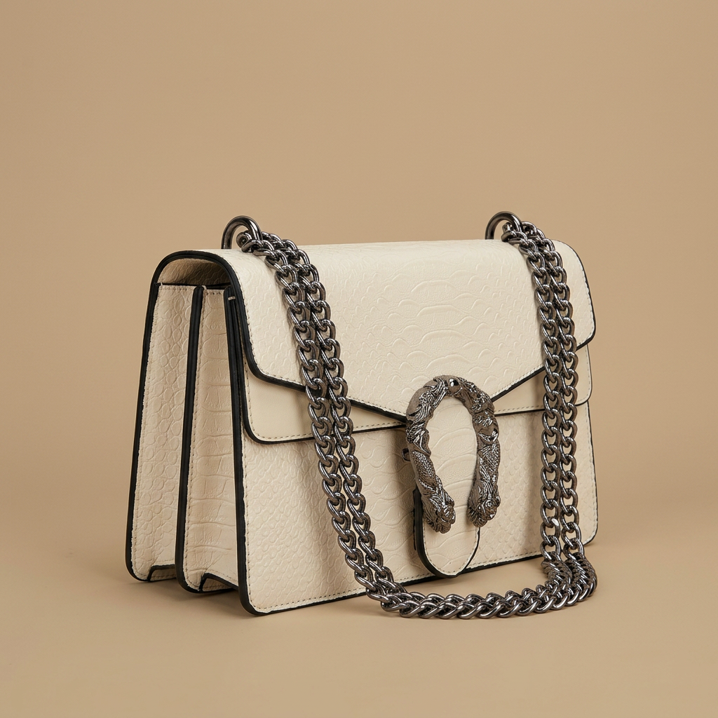 Bolso Cruzado con Solapa de Piel Grabada de Serpiente