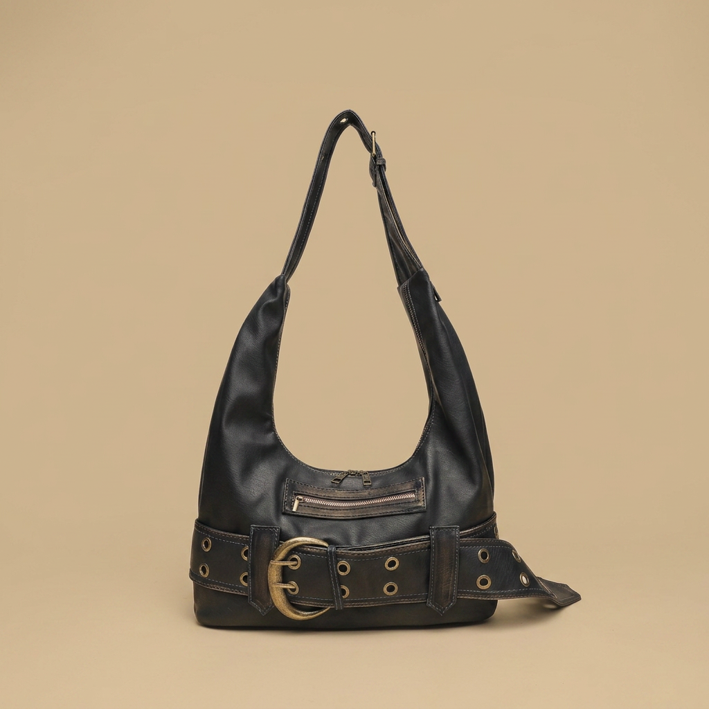 Bolso de Hombro con Cinturón de Ojetes