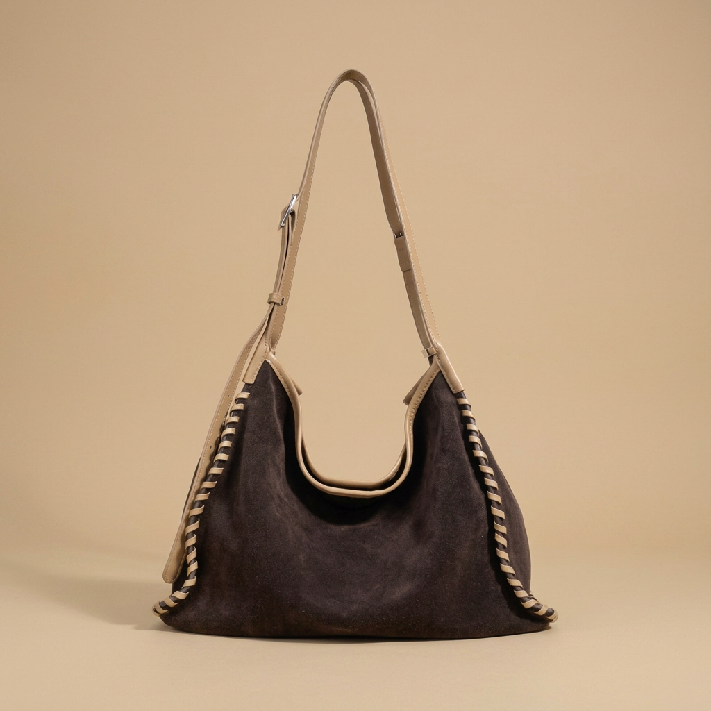 Bolso Hobo con Bordes de Puntada Decorativa