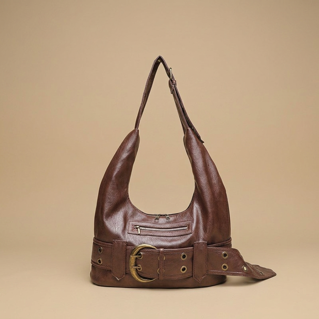 Bolso de Hombro con Cinturón de Ojetes