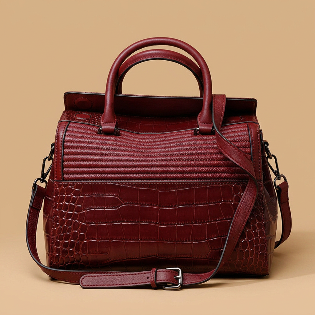 Bolso de Hombro de Cuero con Relieve de Cocodrilo