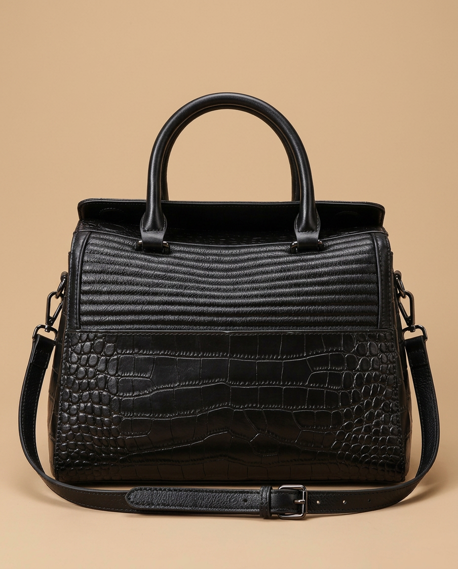 Bolso de Hombro de Cuero con Relieve de Cocodrilo