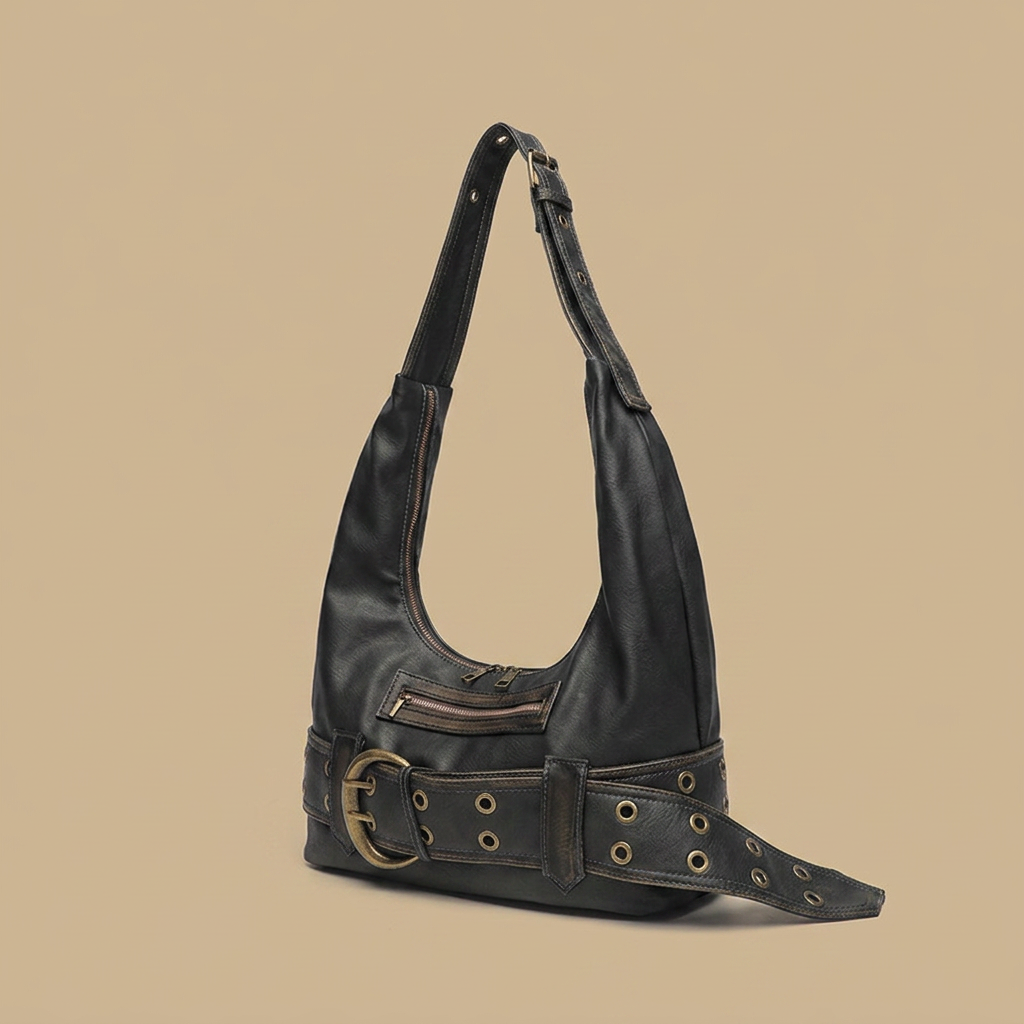 Bolso de Hombro con Cinturón de Ojetes