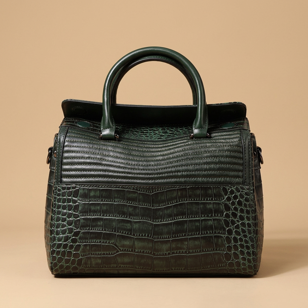 Bolso de Hombro de Cuero con Relieve de Cocodrilo