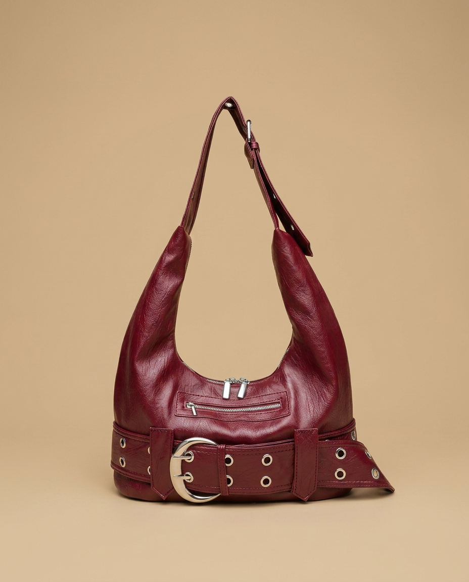 Bolso de Hombro con Cinturón de Ojetes
