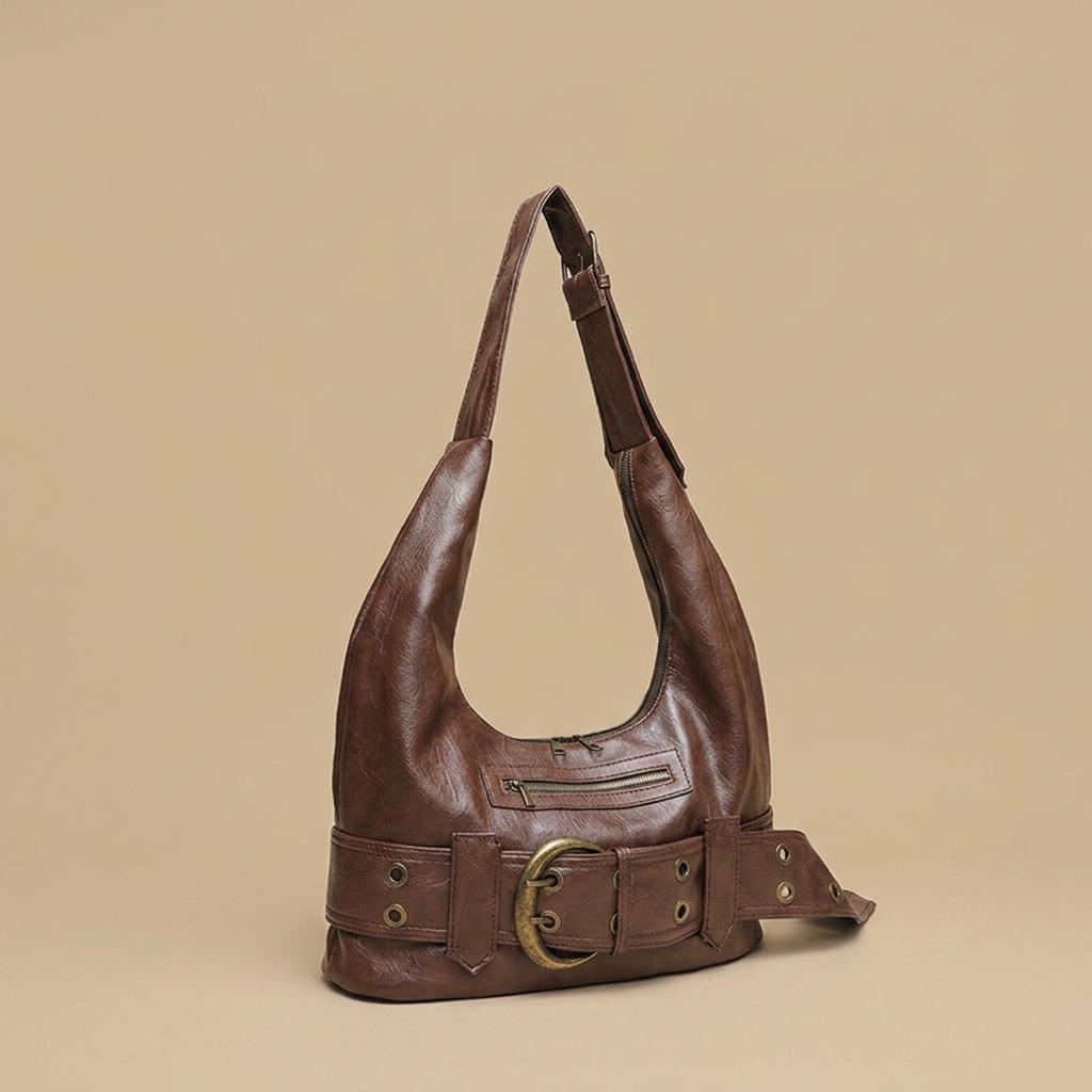Bolso de Hombro con Cinturón de Ojetes