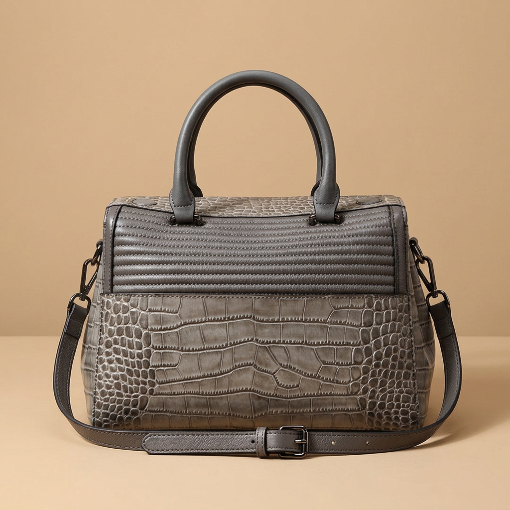 Bolso de Hombro de Cuero con Relieve de Cocodrilo