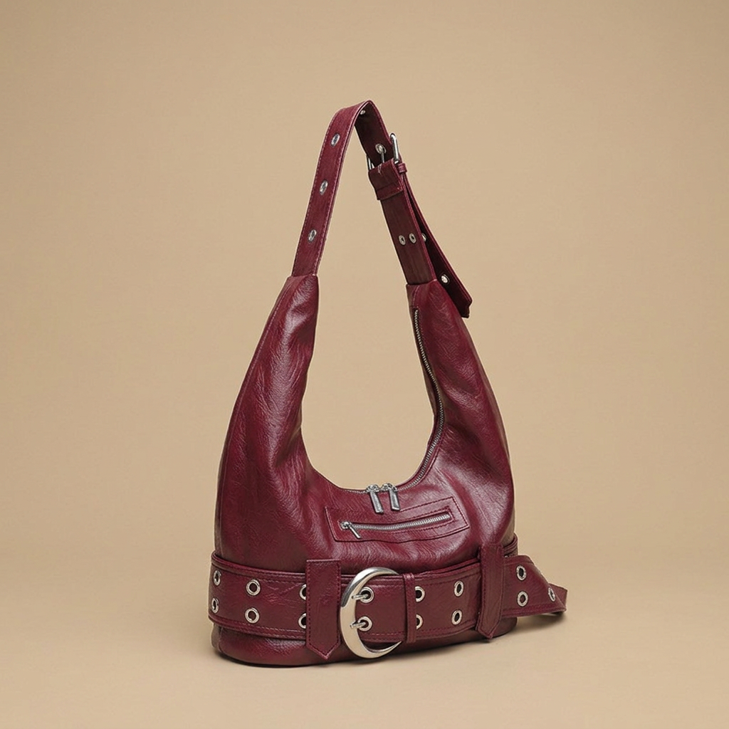 Bolso de Hombro con Cinturón de Ojetes