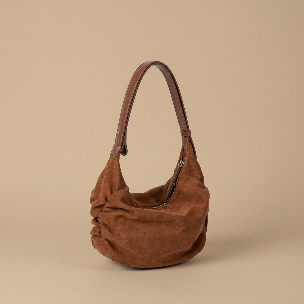 Bolso Hobo con Textura de Ante