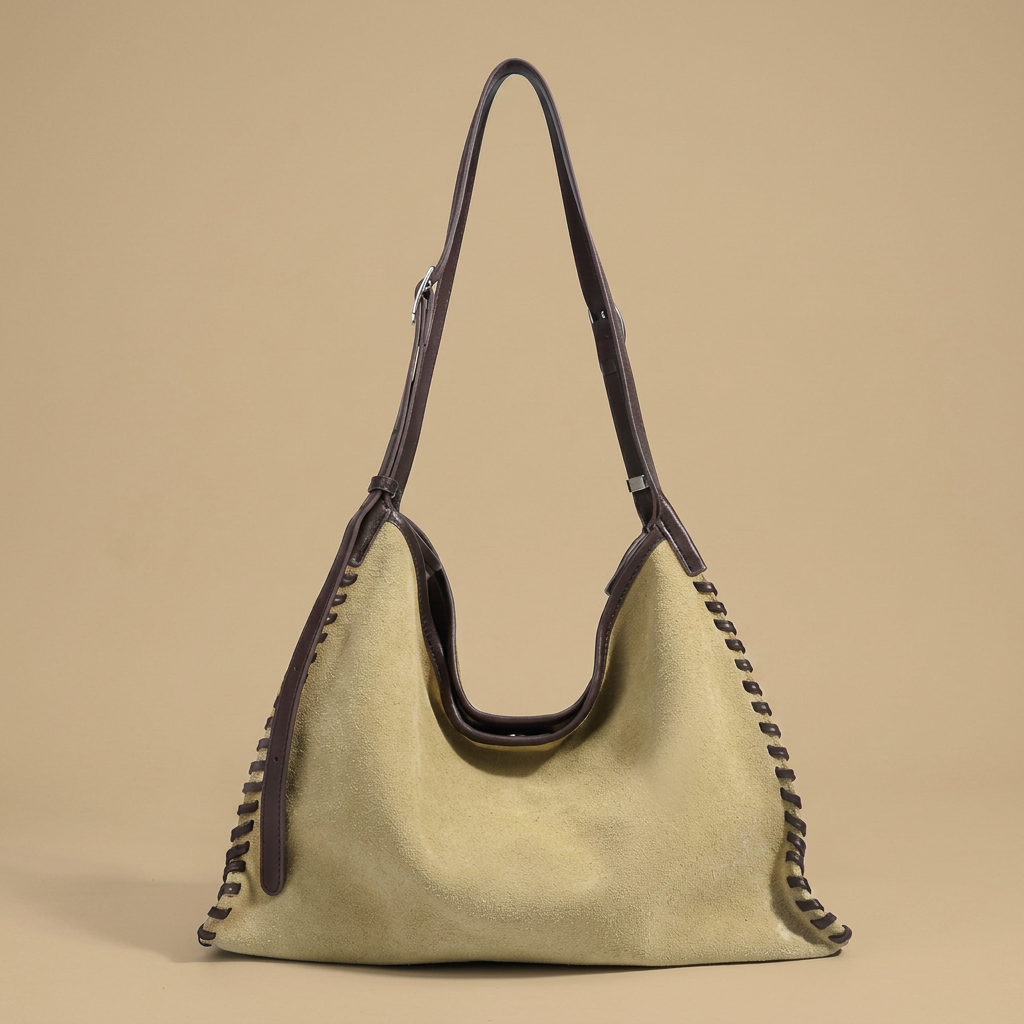 Bolso Hobo con Bordes de Puntada Decorativa