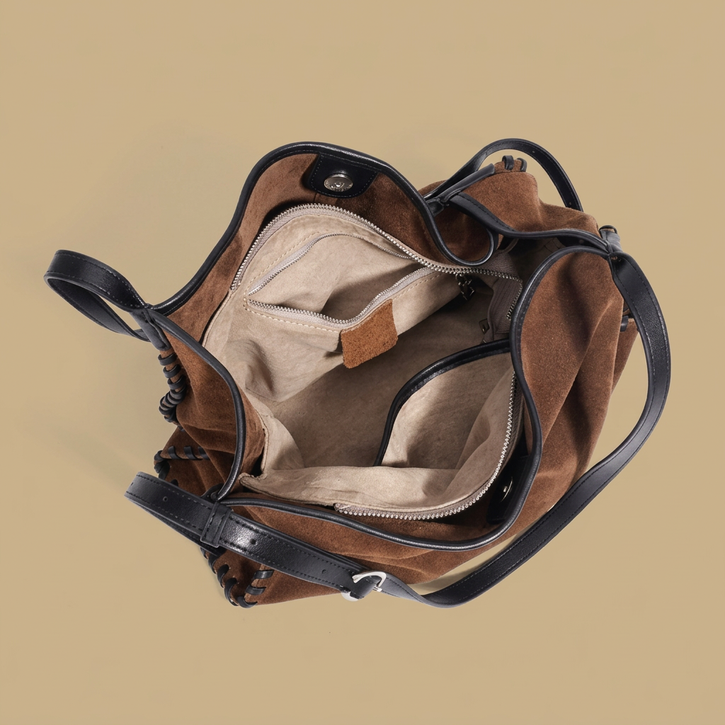 Bolso Hobo con Bordes de Puntada Decorativa