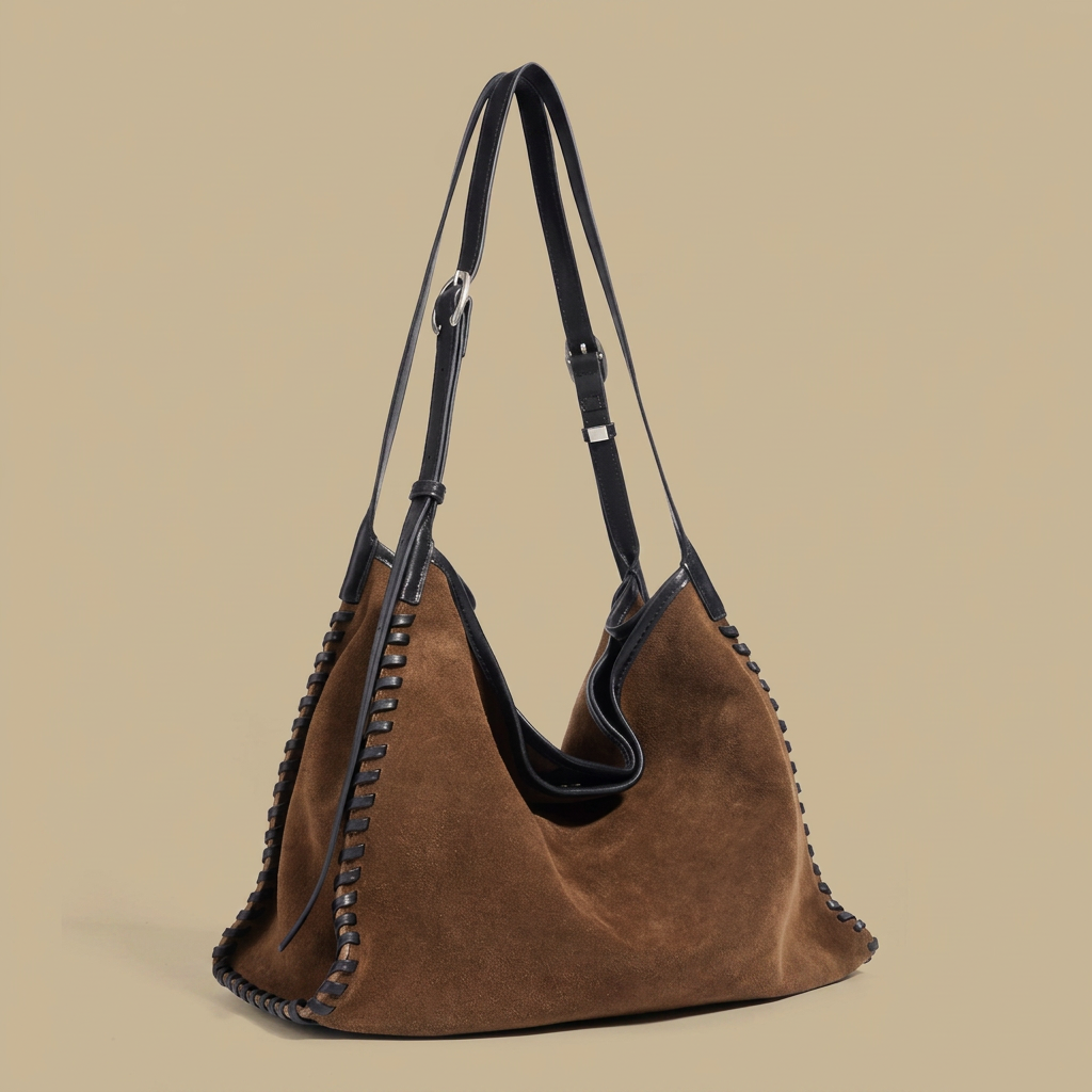 Bolso Hobo con Bordes de Puntada Decorativa