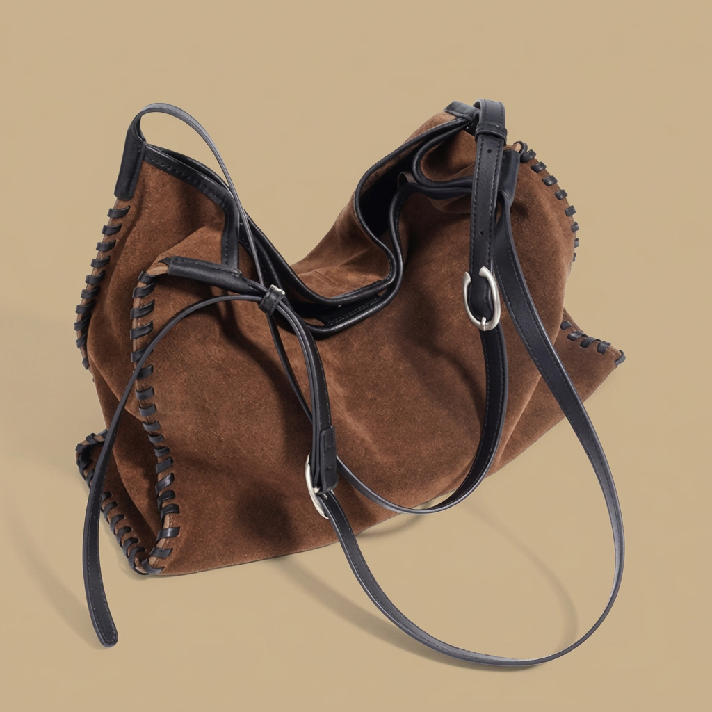 Bolso Hobo con Bordes de Puntada Decorativa