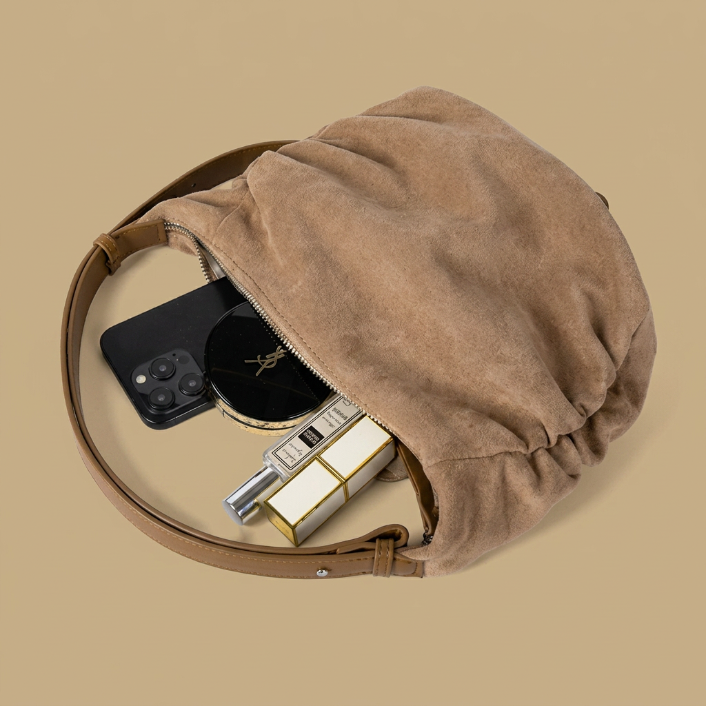Bolso Hobo con Textura de Ante